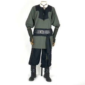 Twilight Alchemist LARP Outfit 7 Pieces, Green Waistcoat, Faux Leather Hood, Vambraces, Tunic, Pants, Sash and Necklace image 7