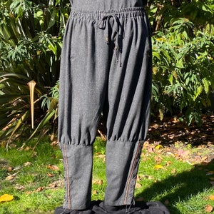 Medieval Viking Pants Grey Wool Trousers with Braiding image 7