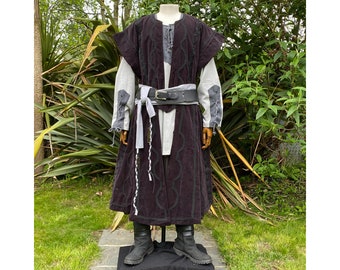 LARP Panelled Waistcoat in Grey Suede Effect Fabric with Ornate Braiding, for Renaissance Faire, Cosplay Druid, Medieval Warrior, Armor