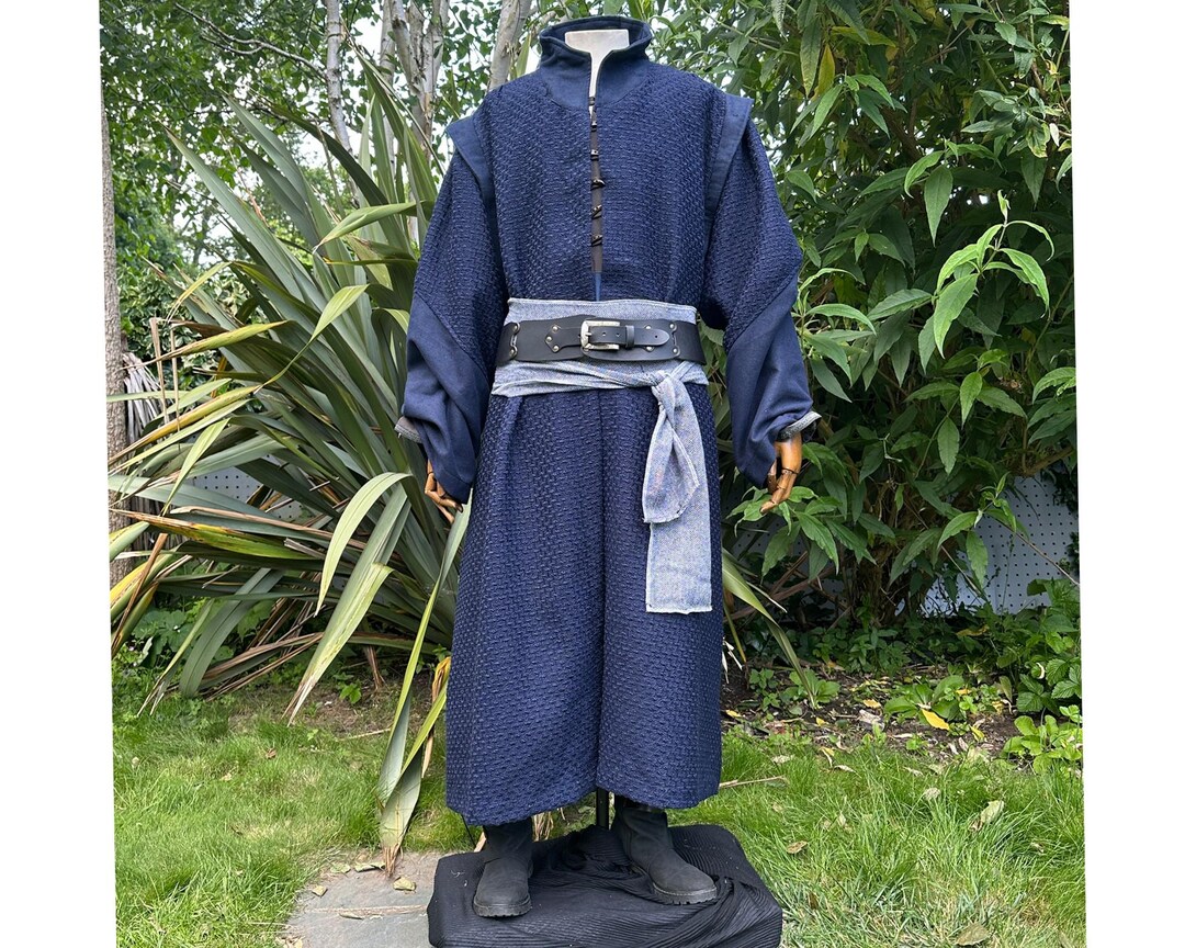 Blue Textured Wool Robe With High Collar for LARP, Medieval, Cosplay ...