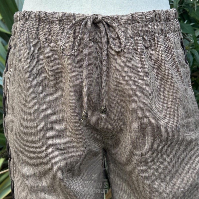 Medieval Straight Leg LARP Pants with Side Lace & Braiding, Brown Wool, Slim Cut, Viking, Pirate,Knight, Fantasy, Cosplay, Renaissance Faire image 6