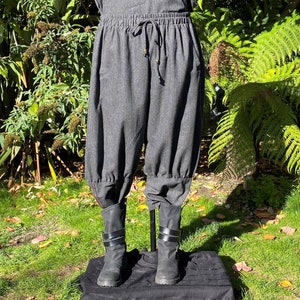 Medieval Viking Pants - Grey Wool Trousers with Braiding