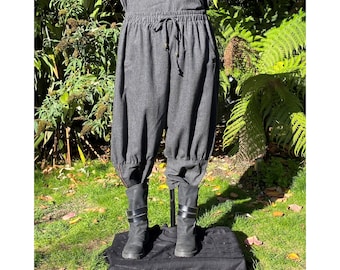 Medieval Viking Pants - Grey Wool Trousers with Braiding