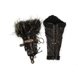 Dark Warrior 3-Piece Set – Perfect for Fighter, Warlock, and Assassin characters in LARP, Cosplay, and Ren Faire. Includes Faux Fur lined Studded faux leather Coat, Hood, and Vambraces.