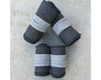 Medieval LARP Leg & Arm Wrap Set, Grey and Black Herringbone Wool, Costume for Viking, Celtic, Warrior, Fantasy Cosplay, Renaissance Faire