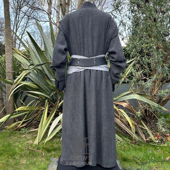 Medieval LARP Wizard Robe, Dark Grey Herringbone Wool, Renaissance