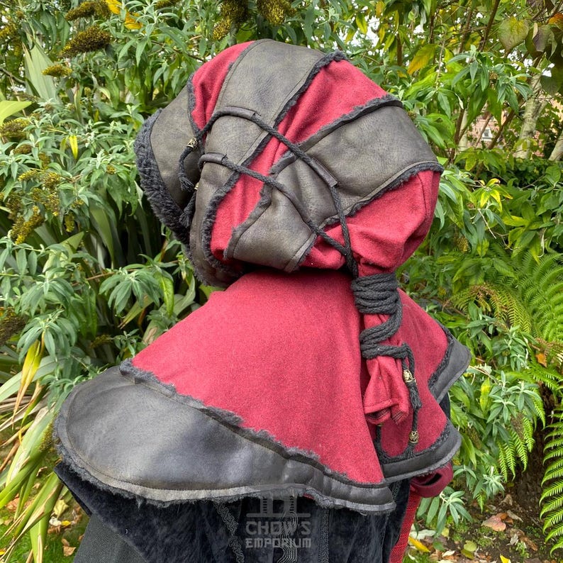Middeleeuwse Rode Koning LARP-outfit, 4+ delen, vest, capuchon, armbeschermers, sjerp, Renaissancebeurs, necromancer, tovenaar, magiër, huurmoordenaar afbeelding 8