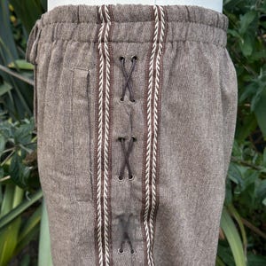 Medieval Straight Leg LARP Pants with Side Lace & Braiding, Brown Wool, Slim Cut, Viking, Pirate,Knight, Fantasy, Cosplay, Renaissance Faire image 7