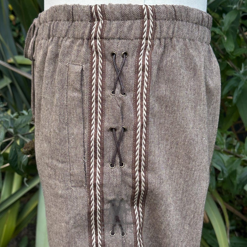 Medieval Straight Leg LARP Pants with Side Lace & Braiding, Brown Wool, Slim Cut, Viking, Pirate,Knight, Fantasy, Cosplay, Renaissance Faire image 7