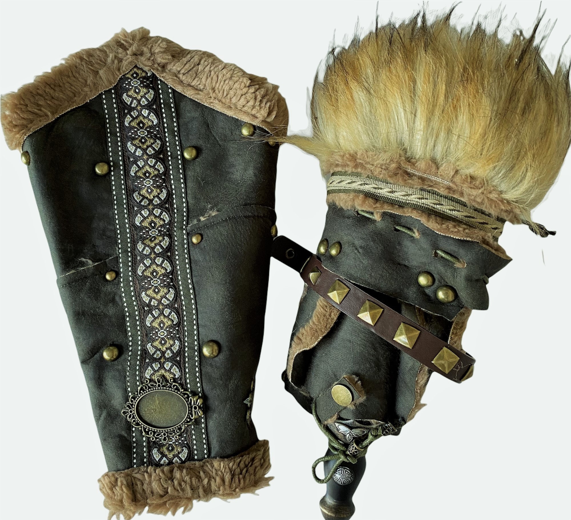 Viking Bracers Armor Barbarian Faux Leather And Faux Fur - Temu