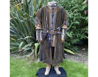 Dwarf Merchant LARP Outfit - 3 Piece; BrownSuede effect Panel Waistcoat, Jacket, Shirt,