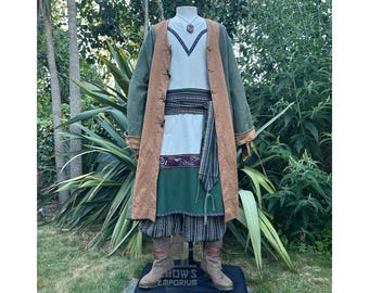 LARP Robe with Pockets, Green & Brown, Renaissance Faire Robe, Medieval Fantasy Costume, Cosplay Robe, Ranger Coat, Wizard Robe, Elven Coat
