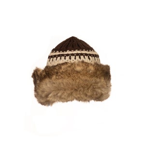 Hat - Brown Knitted Wool with Faux Fur Trim & Fleece Lining | LARP, Barbarian, Ranger, Wildling, Viking, Warrior, Fantasy Cosplay, Ren Faire