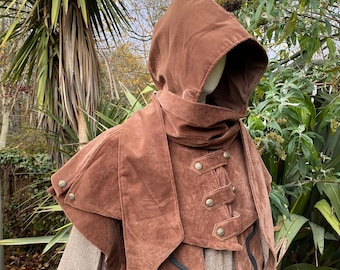 LARP Scarf Hood - Brown Wrap Around Faux Suede