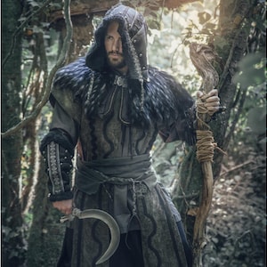 Twilight Alchemist Outfit - 6 Pieces | Waistcoat, Hood, Shirt, Pants, Sash, Necklace | LARP, Medieval, Viking, Fantasy, Cosplay, Ren Faire