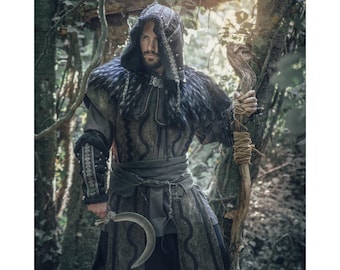 Middeleeuwse Twilight Alchemist LARP-outfit - 4+ delen - Vest, capuchon, armbeschermers, sjerp - Viking, fantasy, cosplay, Renaissancebeurs