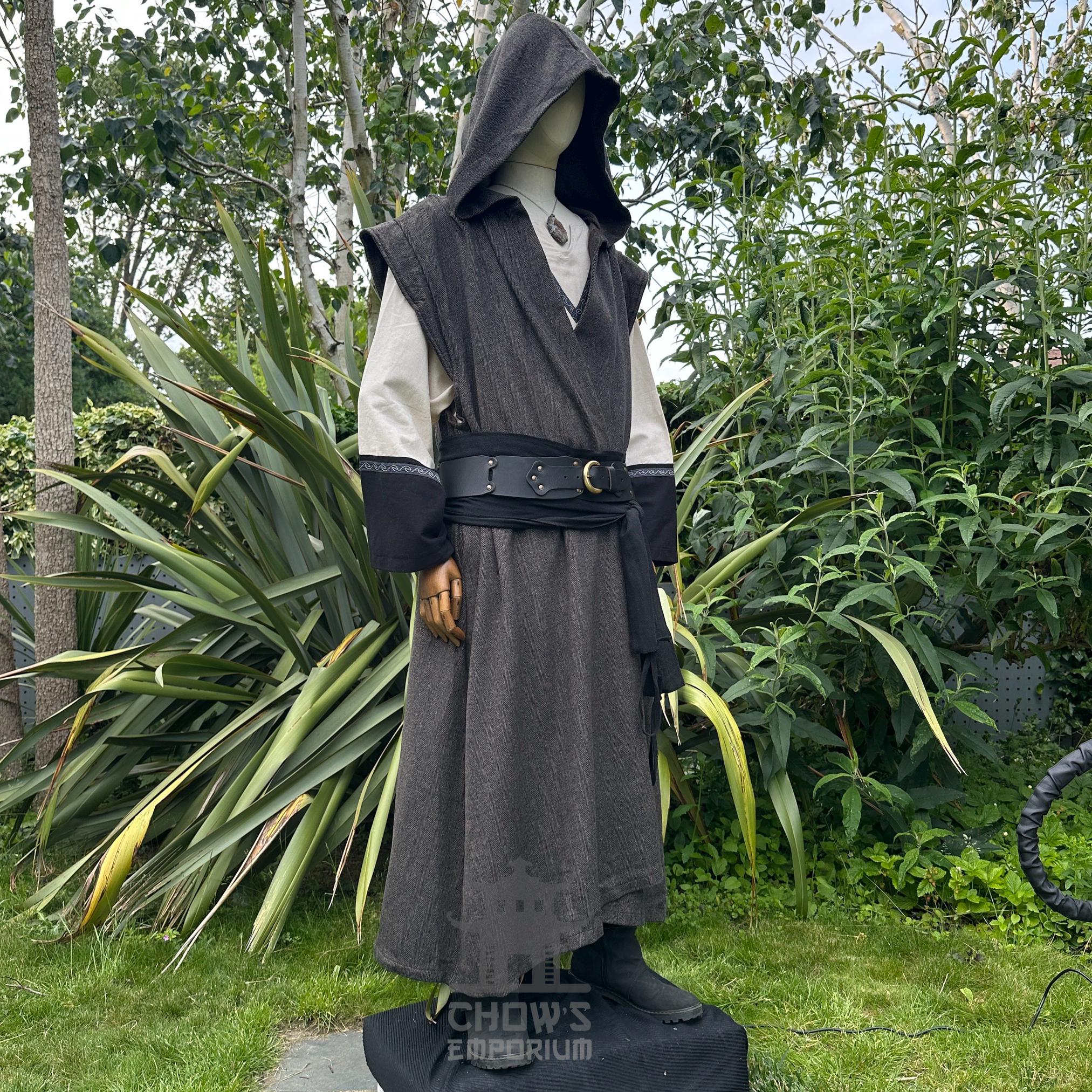 LARP Robe With Hood, Brown Herringbone Wool, Renaissance Faire Hooded ...