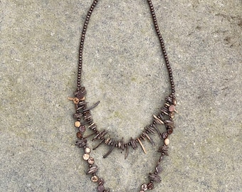 Double Stranded Layered Tooth Necklace 2 - Brown - LARP Costume Jewellery