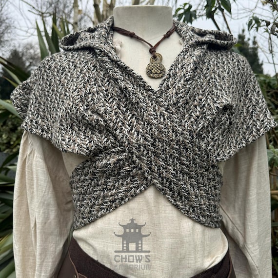 Medieval LARP Scarf Hood, Brown, Beige Black, Cowl, Gugel