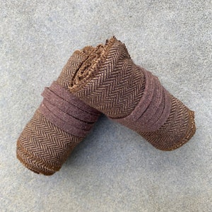Medieval Leg Wraps - Brown Herringbone Wool Mixture Puttees