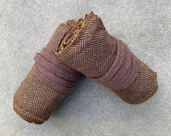 Medieval Leg Wraps - Brown Herringbone Wool Mixture Puttees - Gift Ideas