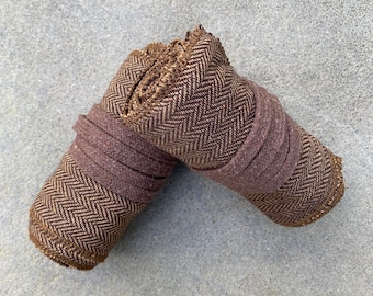 Medieval Leg Wraps - Brown Herringbone Wool Mixture Puttees - Gift Ideas