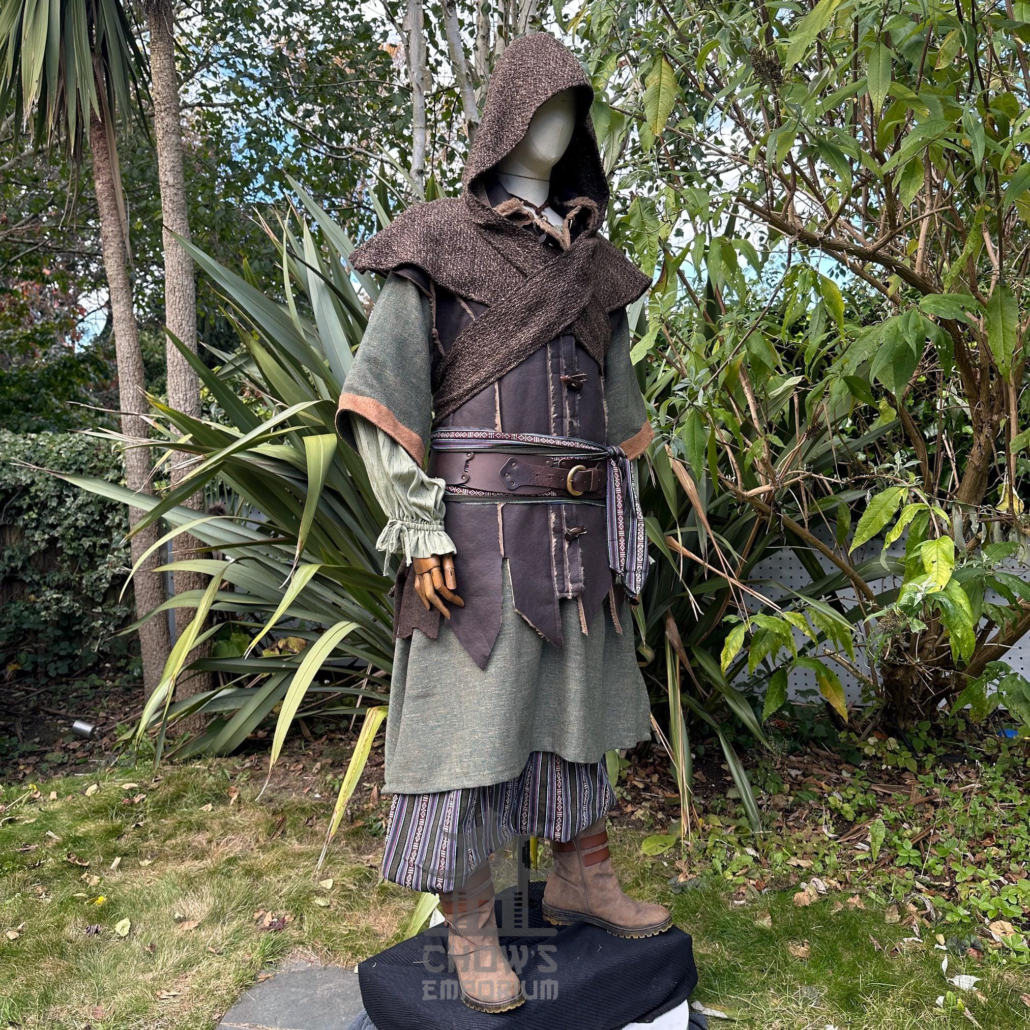 Forest Ranger Outfir Medieval Forest Ranger LARP Outfit 7 Pcs, Cloak, Waistcoat, Shirt, Hood ...