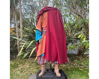 Hooded Cloak and Robe - Red Wool | Cape For LARP, Ranger, Rogue, Wizard, Medieval, Viking, Warrior, Knight, Assassin, Fantasy, Ren Faire