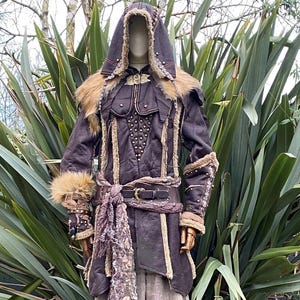 Battle Master Outfit - 3 Pieces - Brown- Jacket, Hood, Vambraces  | For LARP, Medieval, Viking, Barbarian, Wildling, Fantasy, and Ren Faire