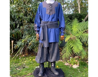 LARP Basic Outfit - 3 Pieces: Blue & Grey Shirt, Pants and Sash