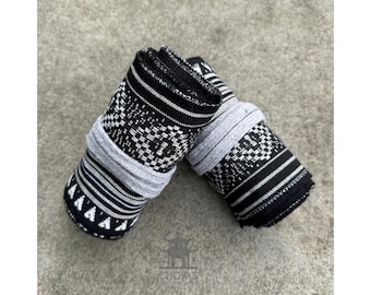 Viking and Saxon legwraps, Puttees, Cotton, Black & White Multi Pattern, Costume for Renaissance Faire, Medieval, LARP, Fantasy, Cosplay