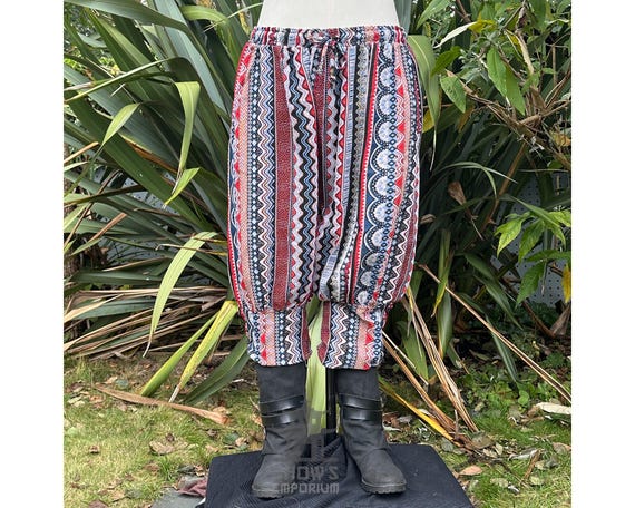 Calças Viking Calças Nórdicas de Algodão em Zigue-zague Para