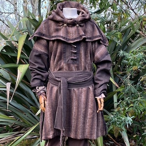 Woodland Archer LARP Outfit - 3 Piece Set; Mohair Button Down Tunic, Hood, Sash