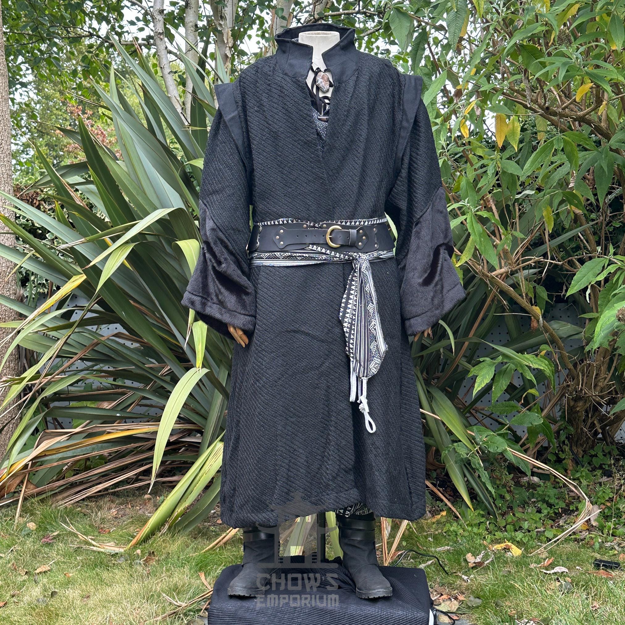 LARP Robe With High Collar, Black, Renaissance Faire Robe, Medieval ...
