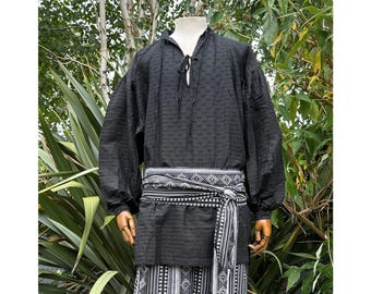 LARP Noble Shirt - Textured Black Cotton: Medieval Viking Cosplay Costume for Renaissance Faire, Pirate & Fantasy Roleplay
