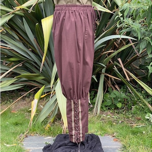 Medieval Viking Pants - Brown Cotton Trousers with Braiding
