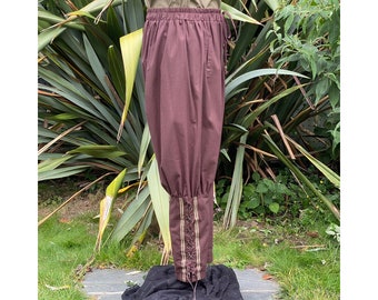 Medieval Viking Pants - Brown Cotton Trousers with Braiding