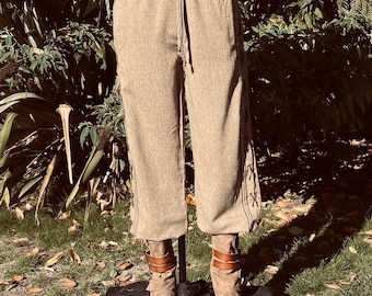 Medieval Straight Leg Pants - Brown Wool -  Side Lace and Braiding | For LARP, Viking, Pirate,Knight, Fantasy, Festival, Cosplay, Ren Faire