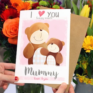 Personalised Love You Beary Much Mummy Card / Personalised Valentine's / Mother's Day Card / Bear Pun Card / Card for Mum / Liza J design