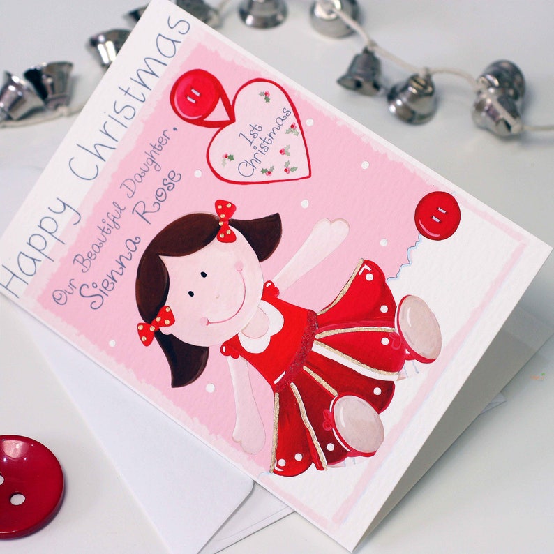 Personalised Rag Doll Girl 1st Christmas Card / Baby's First Christmas, Daughter, Granddaughter / Liza J design image 5