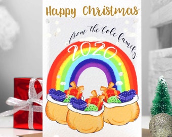 Rainbow Family Name Christmas Card / Single Card Option / 2020 / Happy Christmas / Liza J design