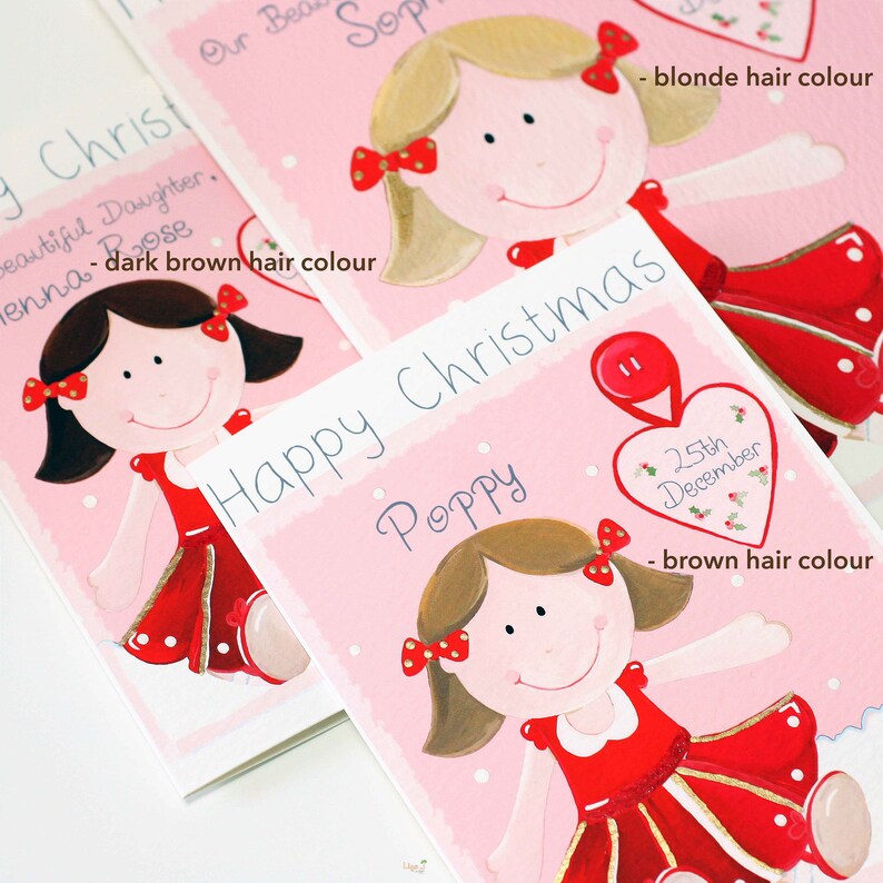 Personalised Rag Doll Girl 1st Christmas Card / Baby's First Christmas, Daughter, Granddaughter / Liza J design Blonde