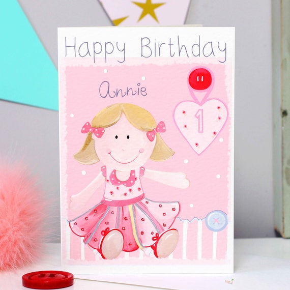 Rag Doll Girls Birthday Card Personalised 1st 2nd 3rd Etsy