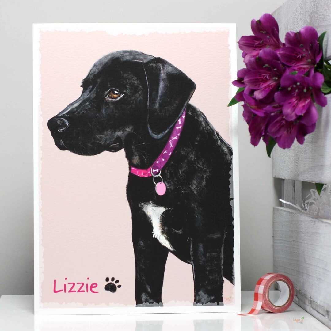 Personalised 'rosie' Dog Art Print / Black Springador Illustration ...