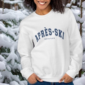 Sudadera universitaria de cuello redondo para después del esquí de Whistler, Canadá. Suéter de esquí universitario, regalo de esquí, albergue de esquí, sudadera unisex para adultos Gildan 18000