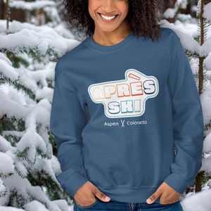 Apres Ski Sweatshirt Aspen Colorado. Retro Ski Sweater Ski Lodge Gifts for Skiers. Unisex Adult Gildan 18000 Sweatshirt