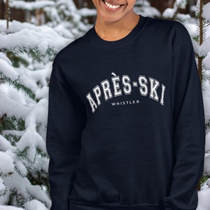 Sudadera universitaria de cuello redondo para después del esquí de Whistler, Canadá. Suéter de esquí universitario, regalo de esquí, albergue de esquí, sudadera unisex para adultos Gildan 18000