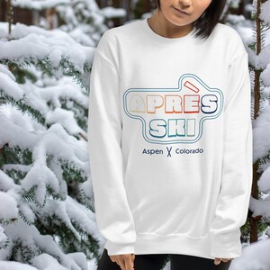 Apres Ski Sweatshirt Aspen Colorado. Retro Ski Sweater Ski Lodge Gifts for Skiers. Unisex Adult Gildan 18000 Sweatshirt