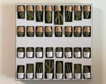 Kakteen Schach Set 3D Gedruckt | Magnetisches Roll-Up Schachbrett Mit Sukkulenten Figuren - Geschenk Für Pflanzenfans