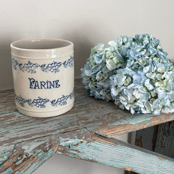 French Antique Saint-Uze Farine Canister// Ceramic Flour Canister// French Faïence Kitchen Jar// French Stoneware Flour Pot